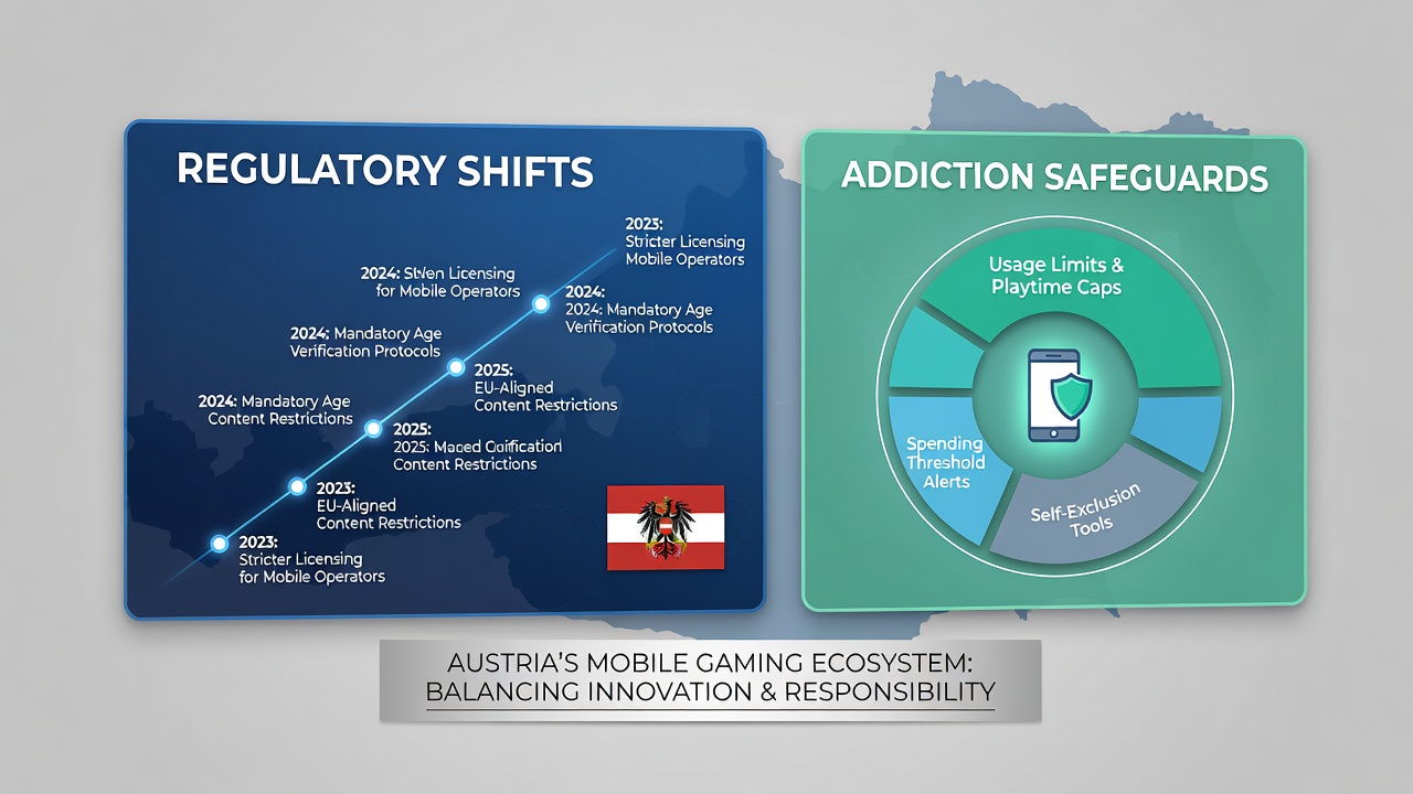 Mobile app interfaces displaying deposit limits and self-exclusion options used in Austrian gaming platforms