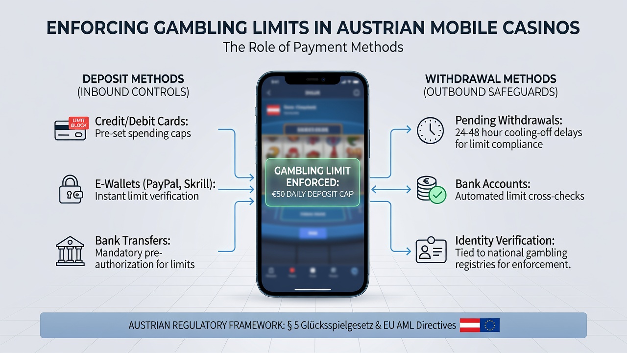 Secure transaction screen displaying enforced deposit limit notification on an Austrian mobile casino app